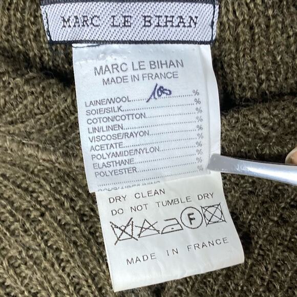 MARC LE BIHAN Cardigan Sweater OS FRANCE Wool Raw-Hem Plaid-Sailor-Collar CutOut - Picture 5 of 13